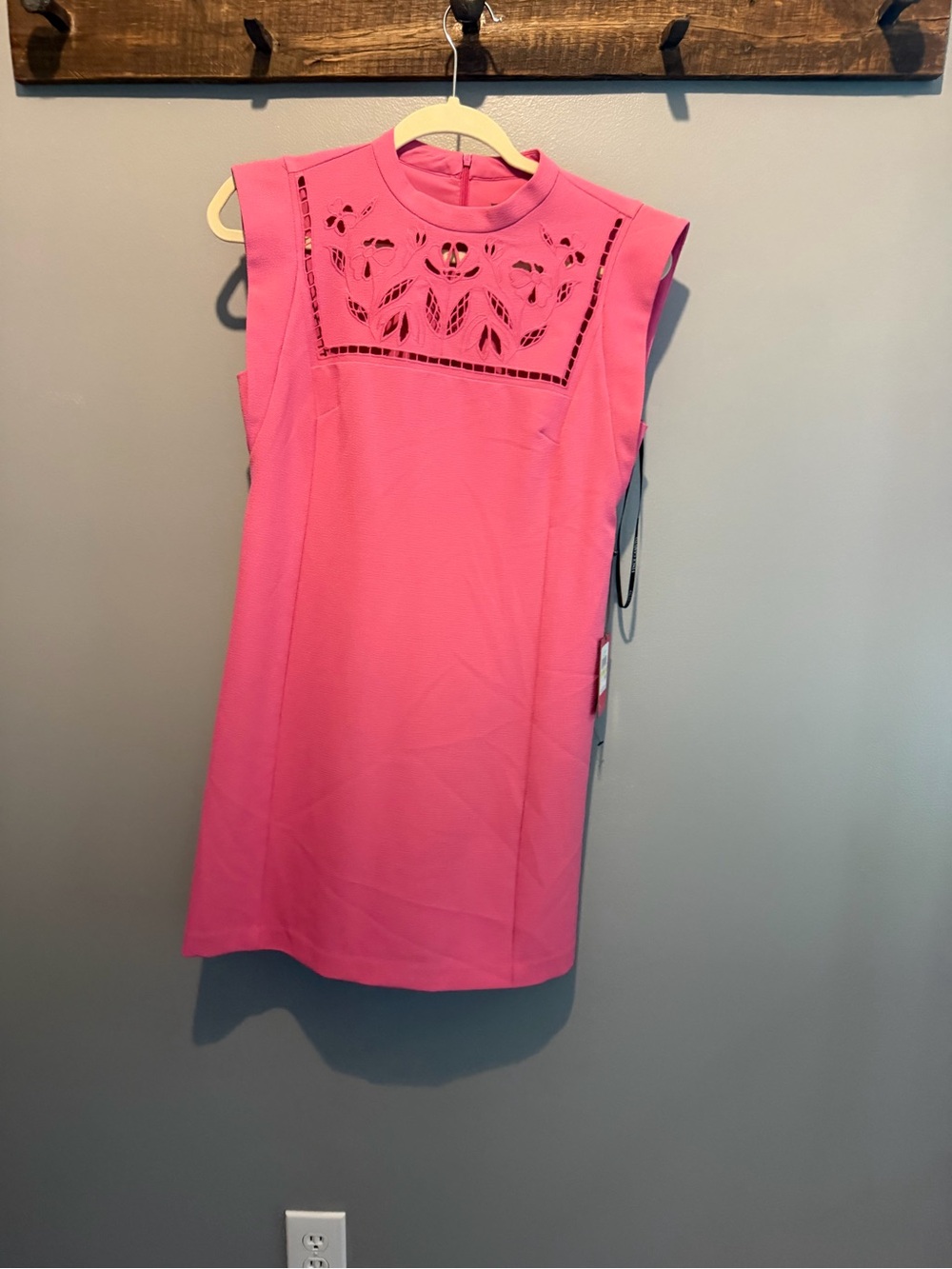 Vince Camuto Hot Pink Sleeveless Shift Dress with Cutwork Yoke